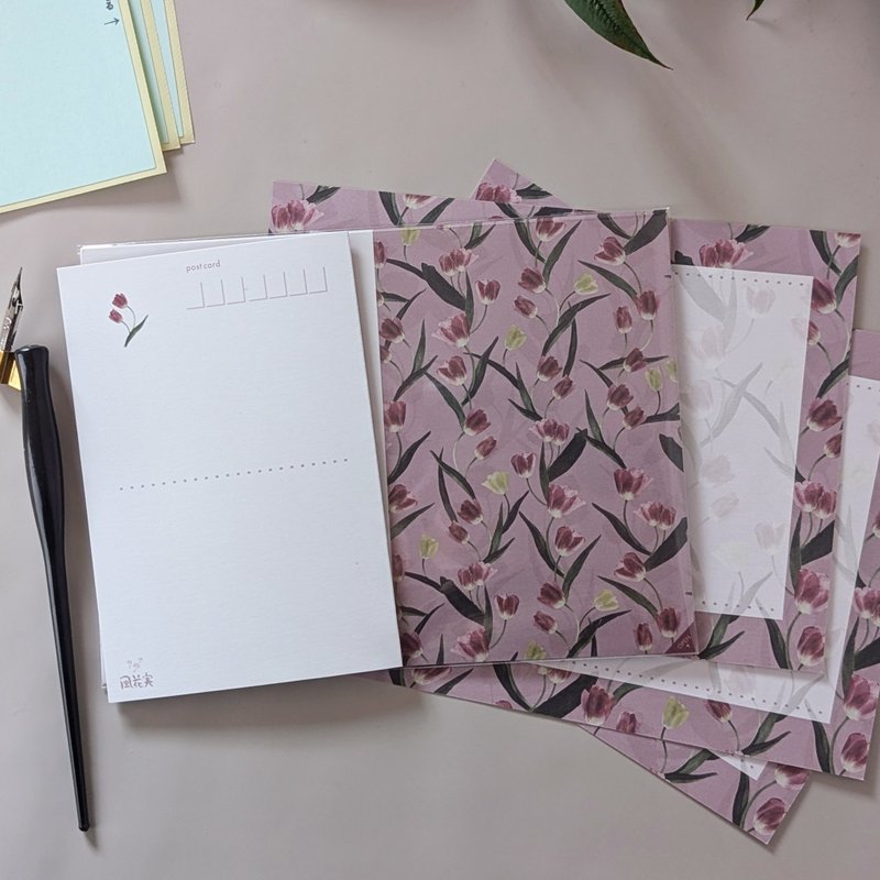 厚磅手压明信片 / 郁金香华尔滋 / 日本制造 - 信封/信纸 - 纸 粉红色