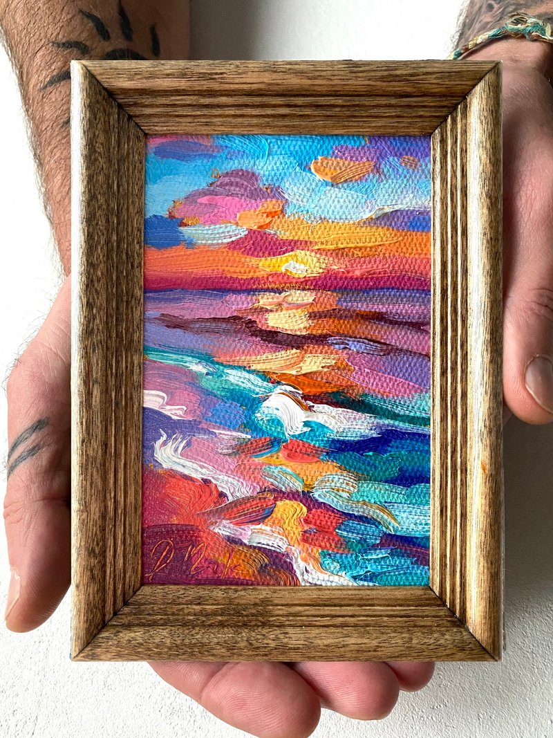 海景油画原创海景画厚涂小幅艺术品海洋海岸壁画 - 墙贴/壁贴 - 木头 