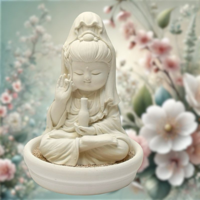 净念吉祥小佛之寳瓶观音二   小盘改为莲花座, 配五行水晶 - 香薰/精油/线香 - 其他材质 白色