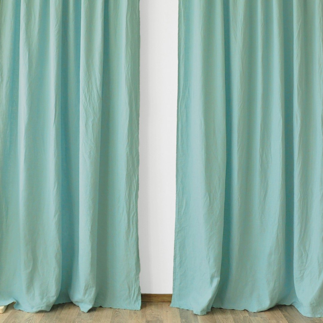 Cyan regular and blackout linen curtains / Custom curtains / 2 panels - 门帘/门牌 - 亚麻 蓝色