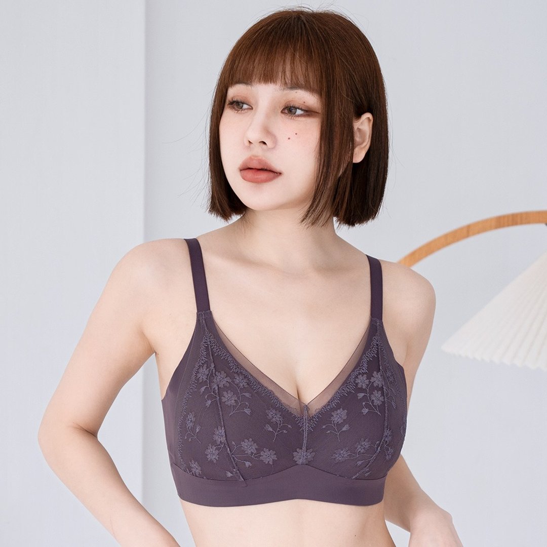 Pink Lady 无钢圈 BC罩杯 蕾丝花园 微厚杯无痕侧背片 集中内衣 - 女士内衣裤 - 尼龙 紫色