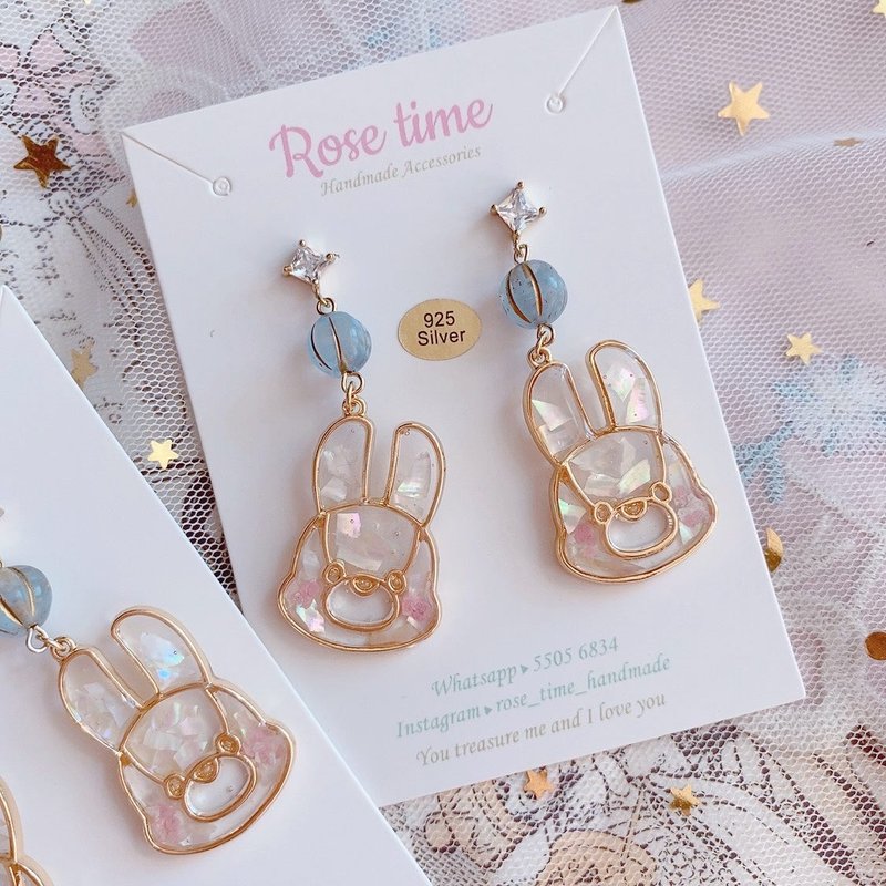 棉棉兔子 - 贝壳片/小兔 - 耳环/耳夹 - 贝壳 白色