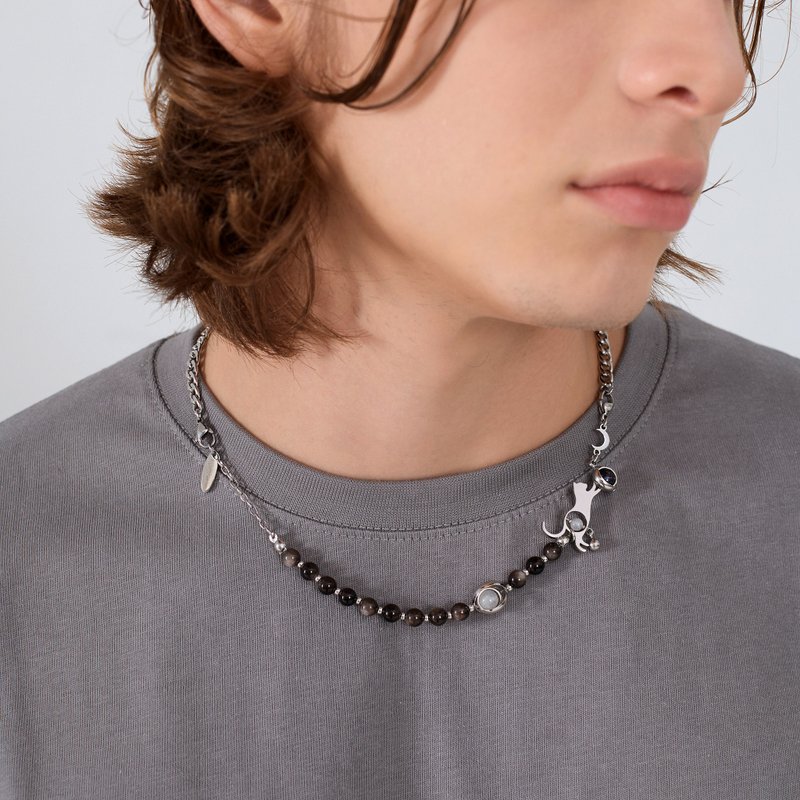 LunaWhisker 猫咪玩球喵银曜石项链手链两用款 - 项链 - 不锈钢 