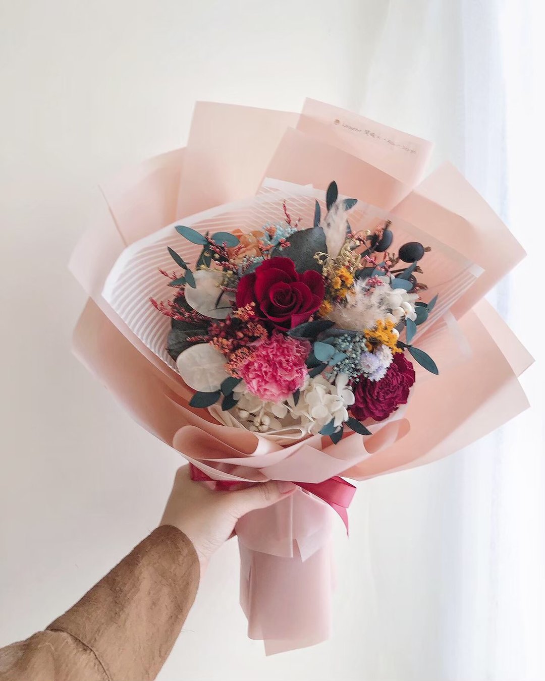 永生花 永生玫瑰花 康乃馨花束 母亲节礼物 永生花束 求婚花束 - 干燥花/捧花 - 植物．花 粉红色