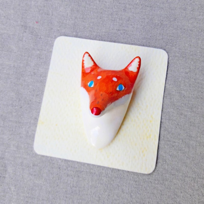 森林动物别针-蓝眼红狐 - 胸针 - 粘土 红色