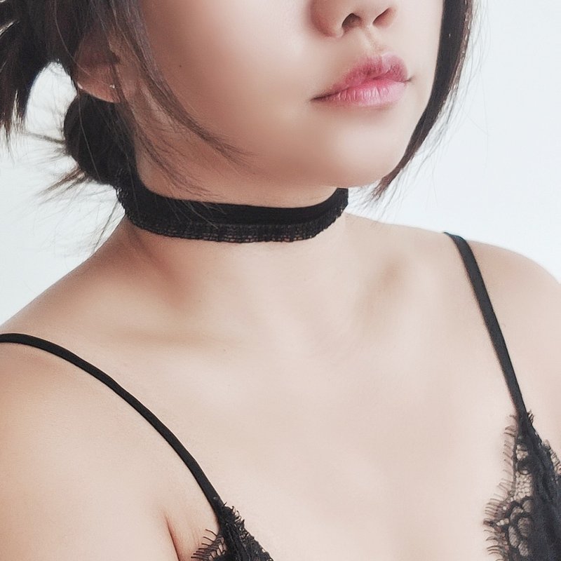黑色 弹力小波浪蕾丝choker 纯银/合金 - 颈链 - 棉 黑色