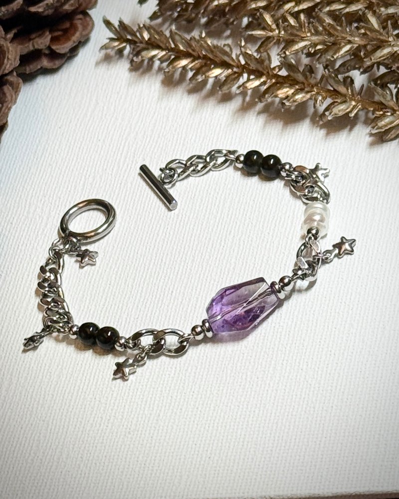 爱的神圣斗篷紫黄晶OT扣手链 - 医疗钢/紫黄晶/金曜石/珍珠 - 手链/手环 - 水晶 紫色