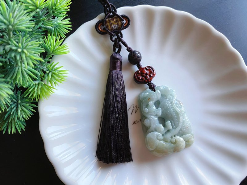 天然缅甸玉 翡翠 螭龙 花生 人生如意 长寿 发财 包挂 礼物 - 挂绳/吊绳 - 玉石 绿色