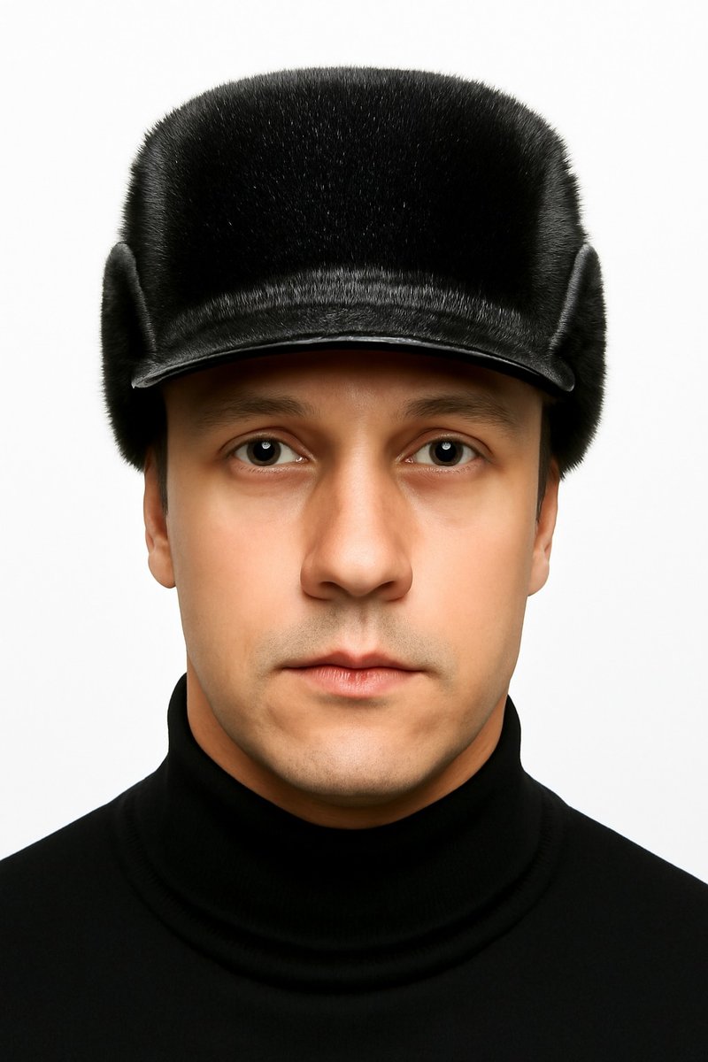 男士海豹皮毛帽 俄罗斯皮毛帽 真皮毛帽 黑海豹皮毛帽 皮毛帽 男 - 帽子 - 羊毛 黑色