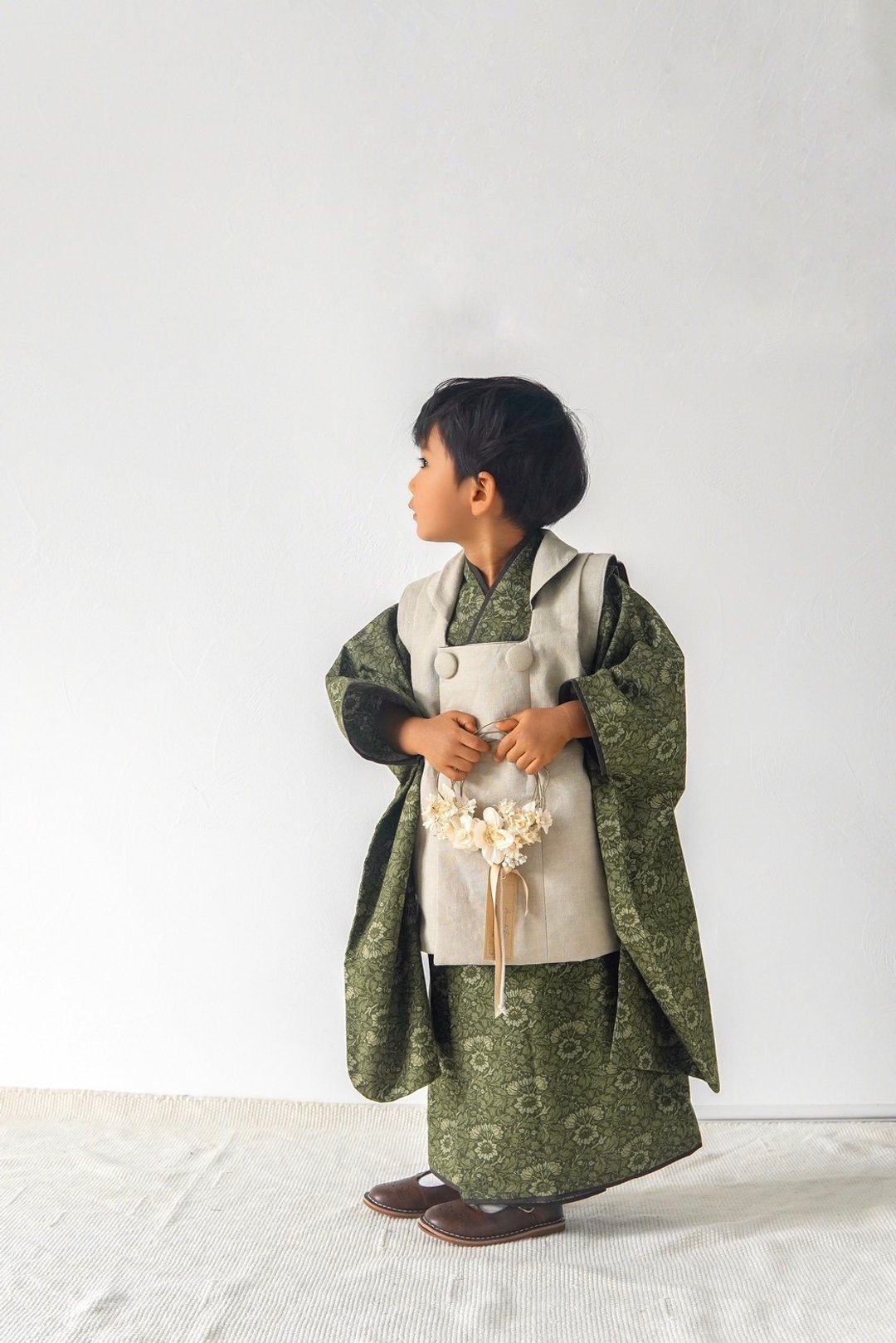 Children's Kimono Morris Pattern Reversible Cover Made in Japan Kimono Seven-Five-Three Festival Boys Yukata 90-110cm - 童装礼服/连衣裙 - 棉 绿色