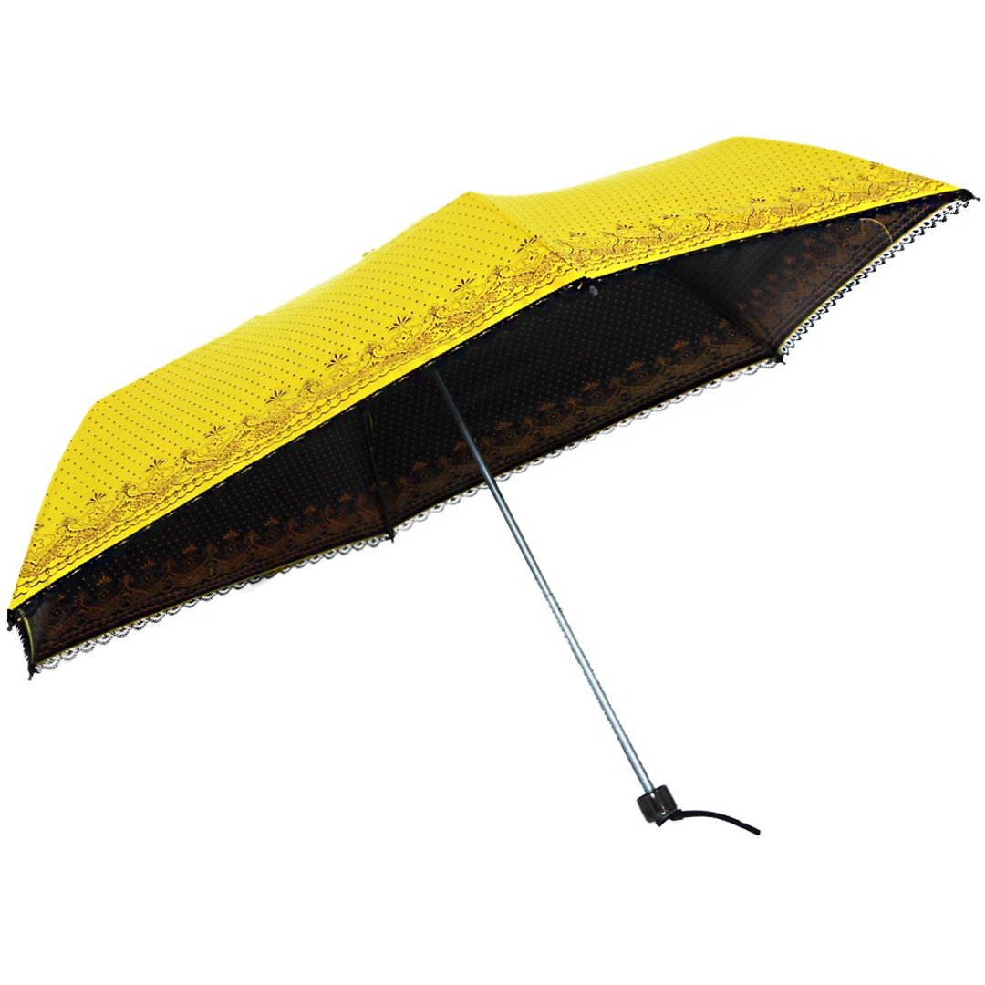 TDN水玉巴洛克羽量遮光双印口红伞折伞晴雨伞(茉莉黄) - 雨伞/雨衣 - 防水材质 黄色