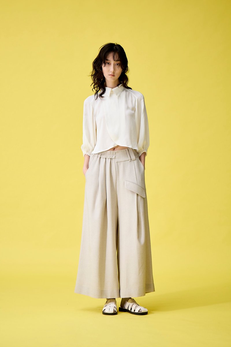 蓬袖宽摆短衬衫 - 女装衬衫 - 聚酯纤维 白色