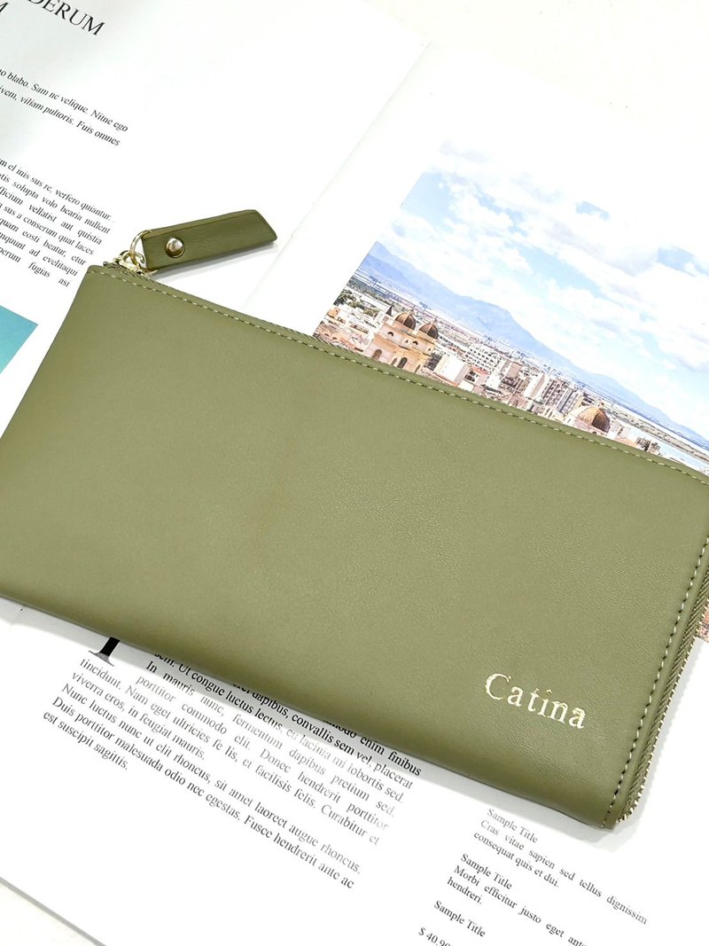 真皮 轻薄  L型 长夹 钱包 可放存折 护照 强大收纳 英文名字烫金 - 皮夹/钱包 - 真皮 