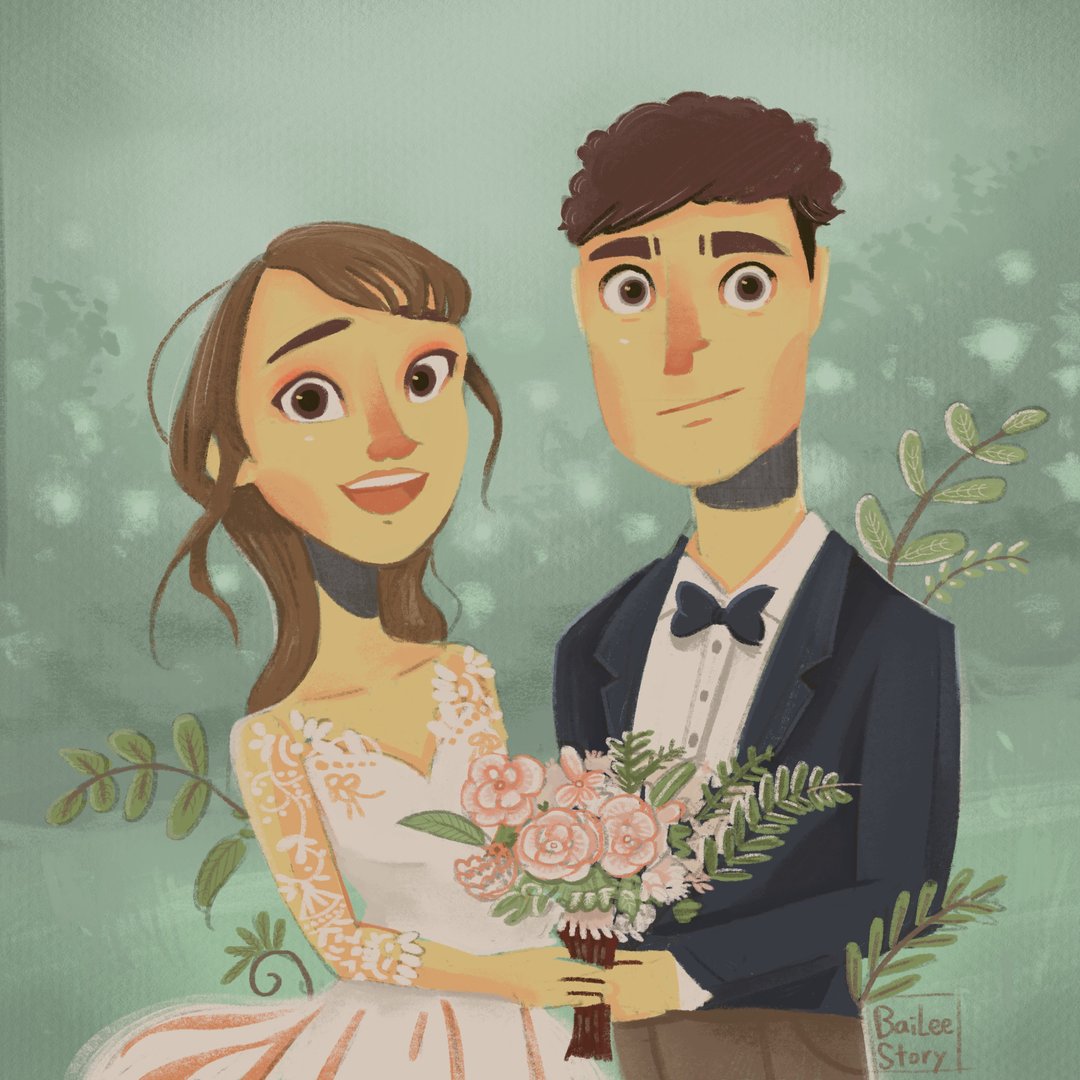 画你们的婚纱照 喜帖 婚纱 礼物 人像 似颜绘  圣诞 交换 礼物 - 电子手绘真人画像/绘画/插画 - 其他材质 