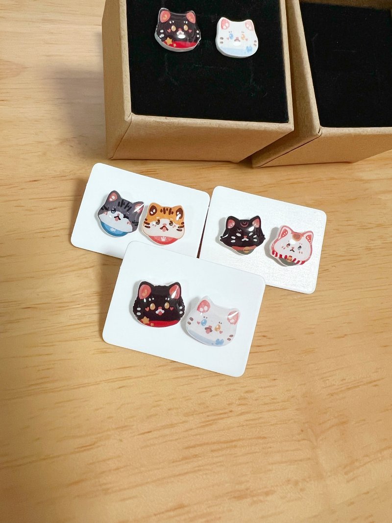 猫粒925耳环/胶耳夹 - 耳环/耳夹 - 塑料 