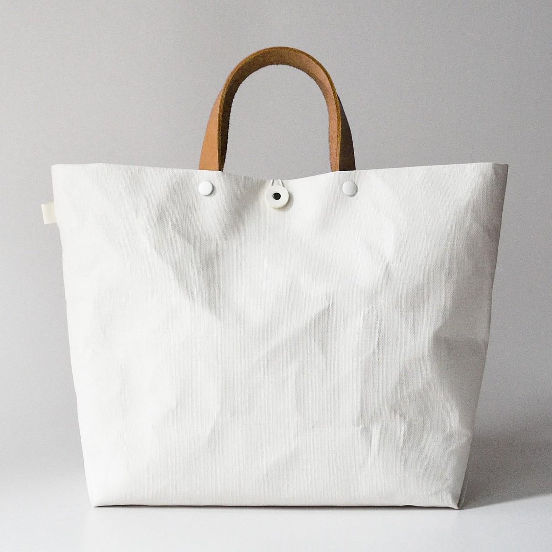 【N / no & E / zel.】 Tsubura / b_LEATHER HANDLE TOTE BAG (S +) / NATURAL - 手提包/手提袋 - 棉 白色