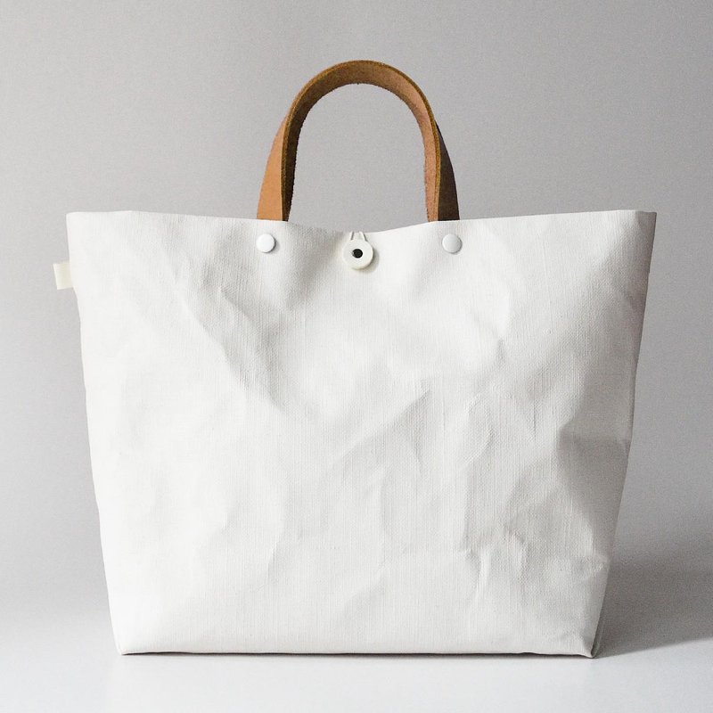 【N/no & E/zel.】tsubura/b_LEATHER HANDLE TOTE BAG(S+)/NATURAL - 手提包/手提袋 - 棉．麻 白色