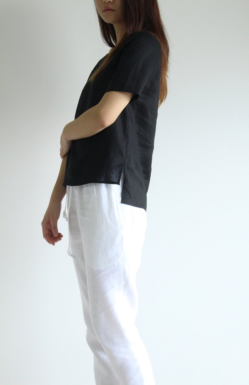 made to order linen blouse / clothing / casual / top / women /natural top E 38T - 女装上衣 - 亚麻 黑色