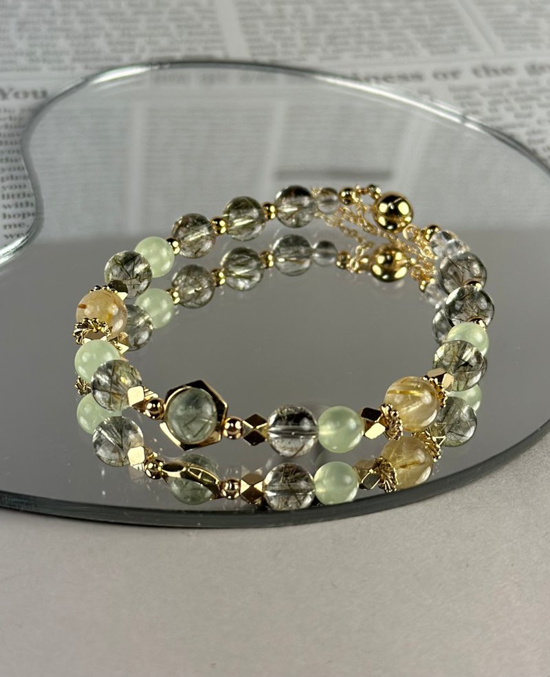 绿发晶 葡萄石 钛晶 天然水晶手链/事业运 招财 - 手链/手环 - 水晶 绿色