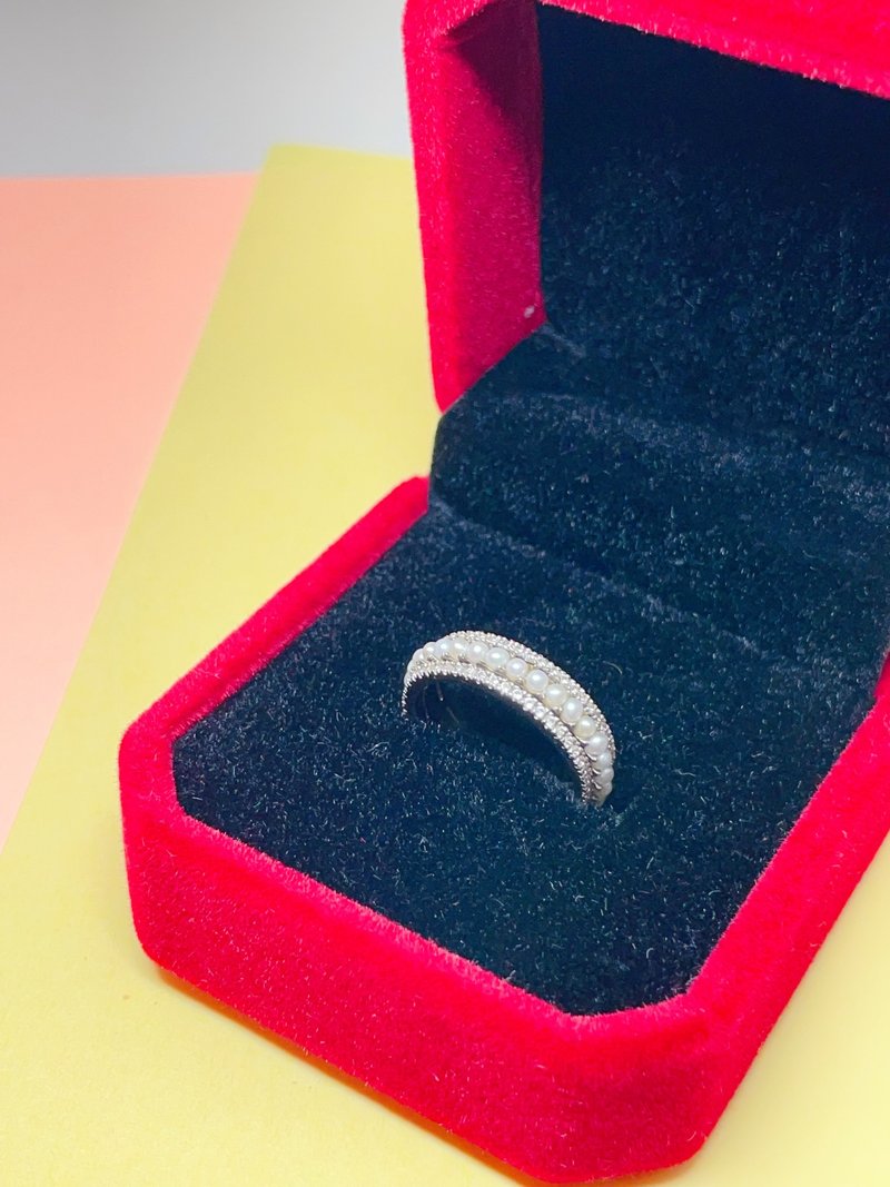 S925纯银淡水珍珠白宝石混身戒指 - 戒指 - 纯银 白色