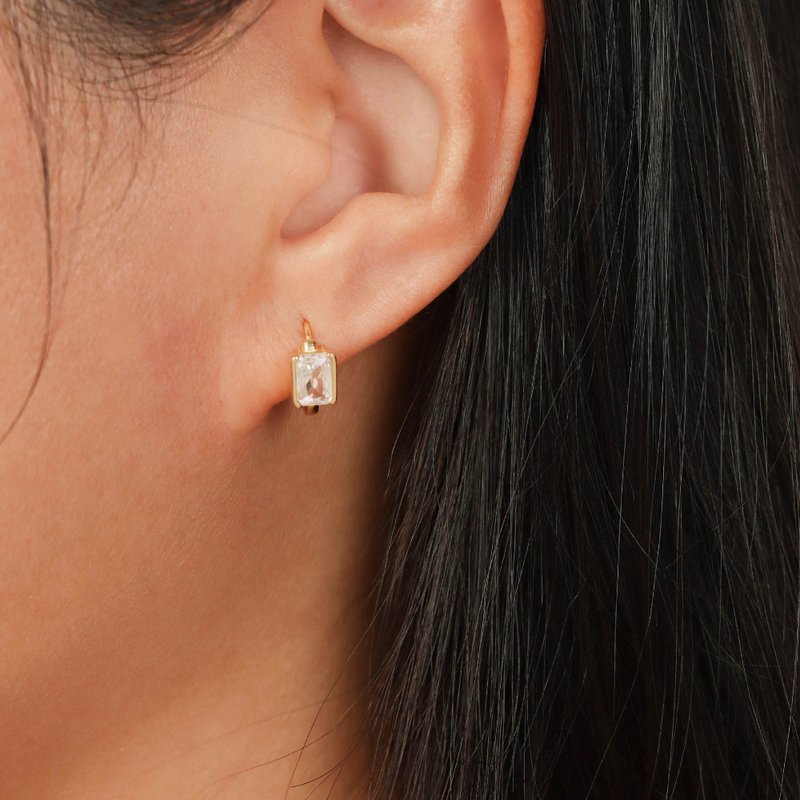 s925銀原創新款小巧方糖鋯石圓圈耳環 小眾輕奢風 防過敏耳環 - 耳环/耳夹 - 银 金色