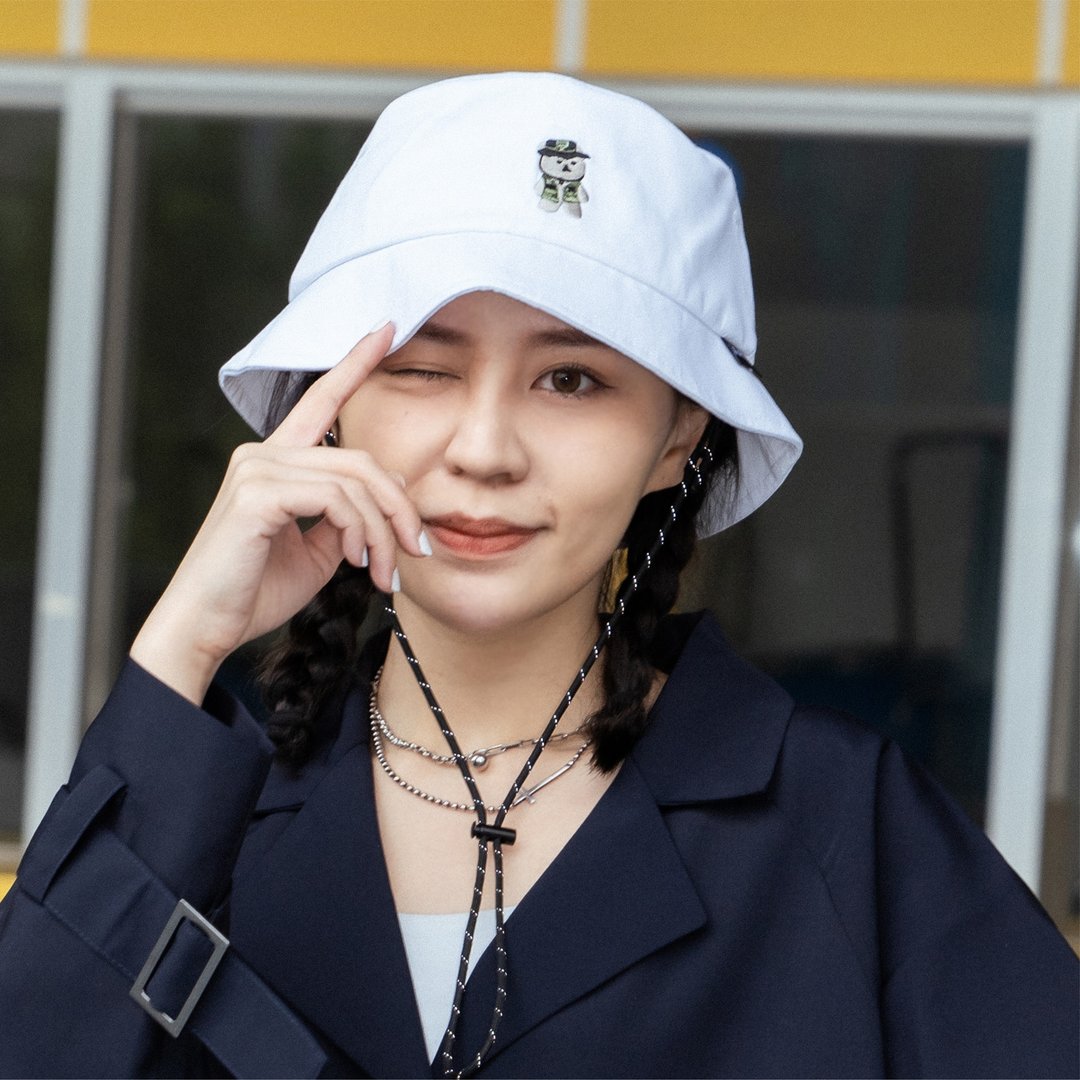 探险小熊渔夫帽 - 帽子 - 棉 白色