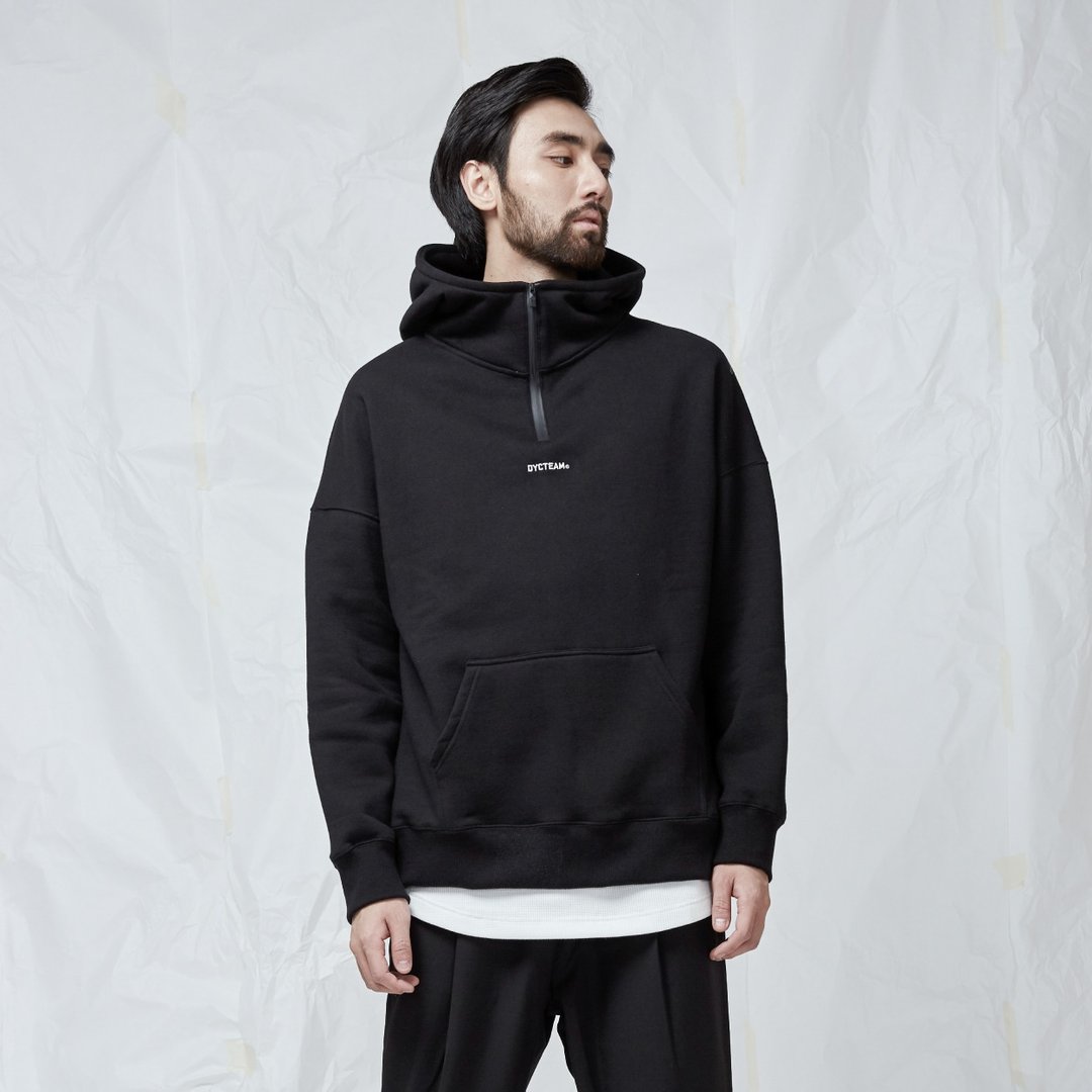 DYCTEAM - Half Zipper Hoodie - 中性连帽卫衣/T 恤 - 棉 黑色