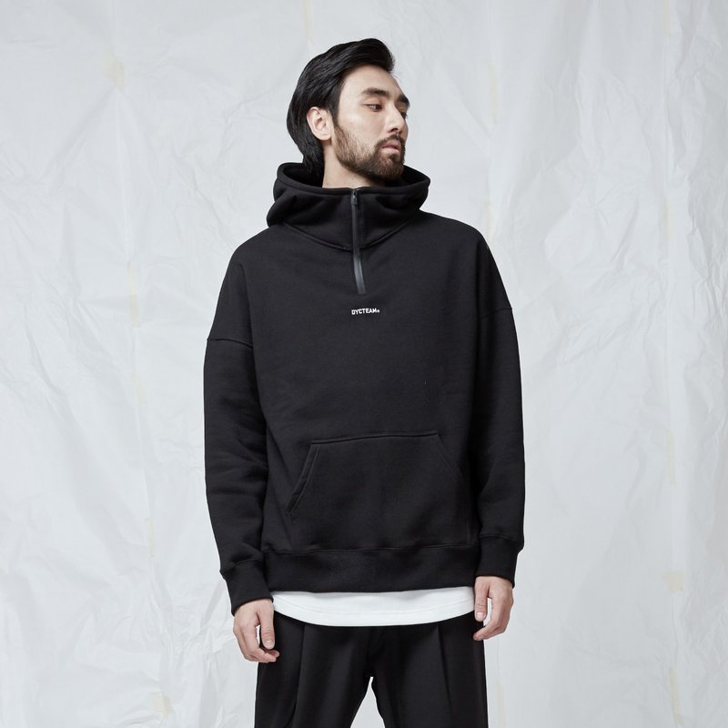 DYCTEAM - Half Zipper Hoodie - 中性连帽卫衣/T 恤 - 棉．麻 黑色