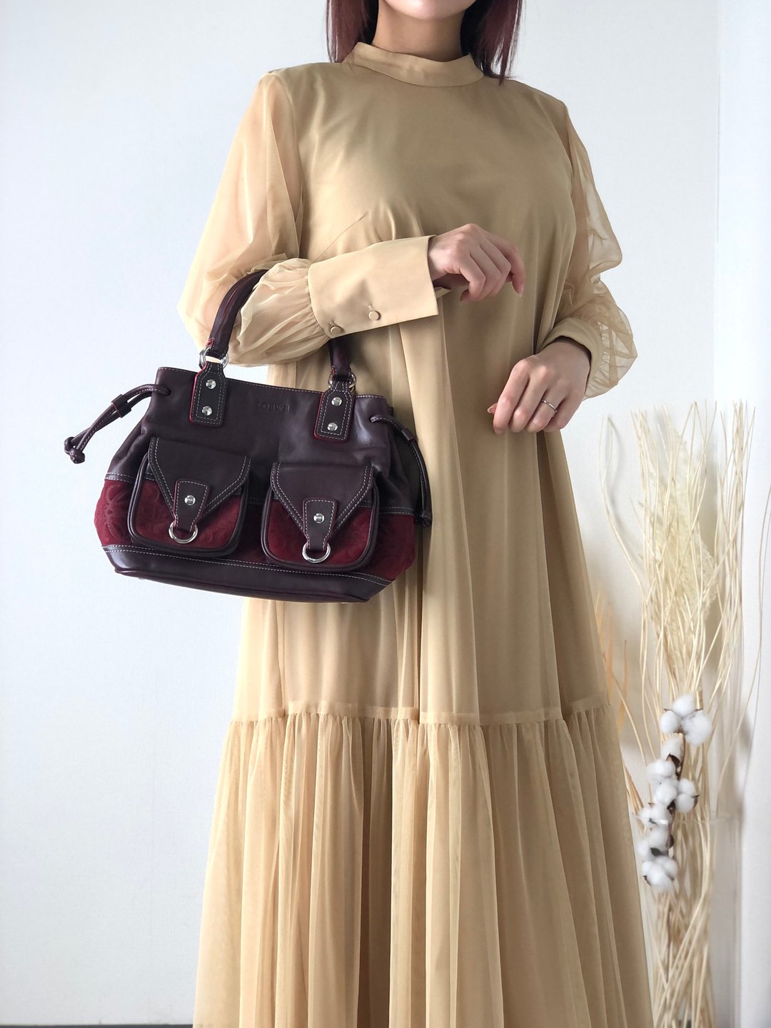 【日本直运，二手包装】LOEWE Anagram 皮革麂皮手提包 Bordeaux vintage 复古老款 z83c6h - 手提包/手提袋 - 真皮 红色