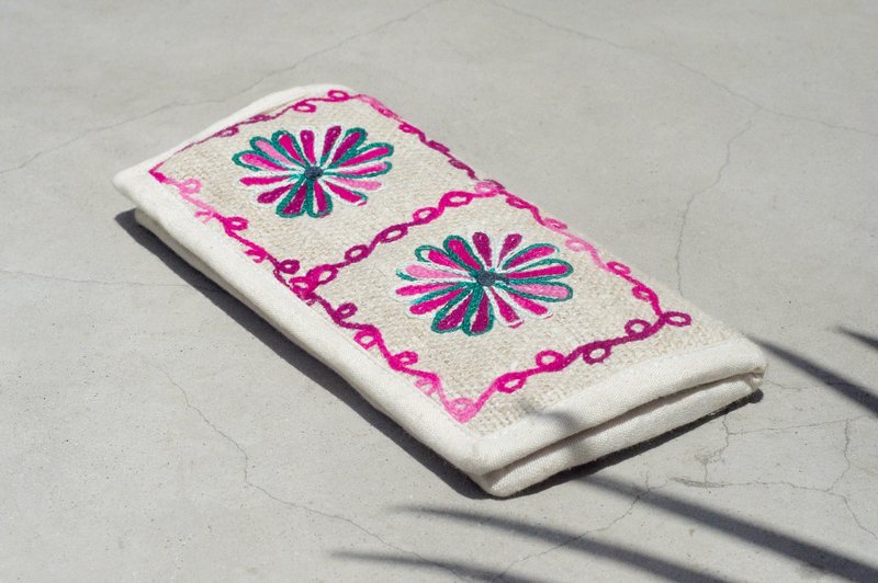 自然棉麻编织感皮夹/长皮夹/民族风零钱包/钱包-花朵手感刺绣 - 皮夹/钱包 - 棉．麻 多色