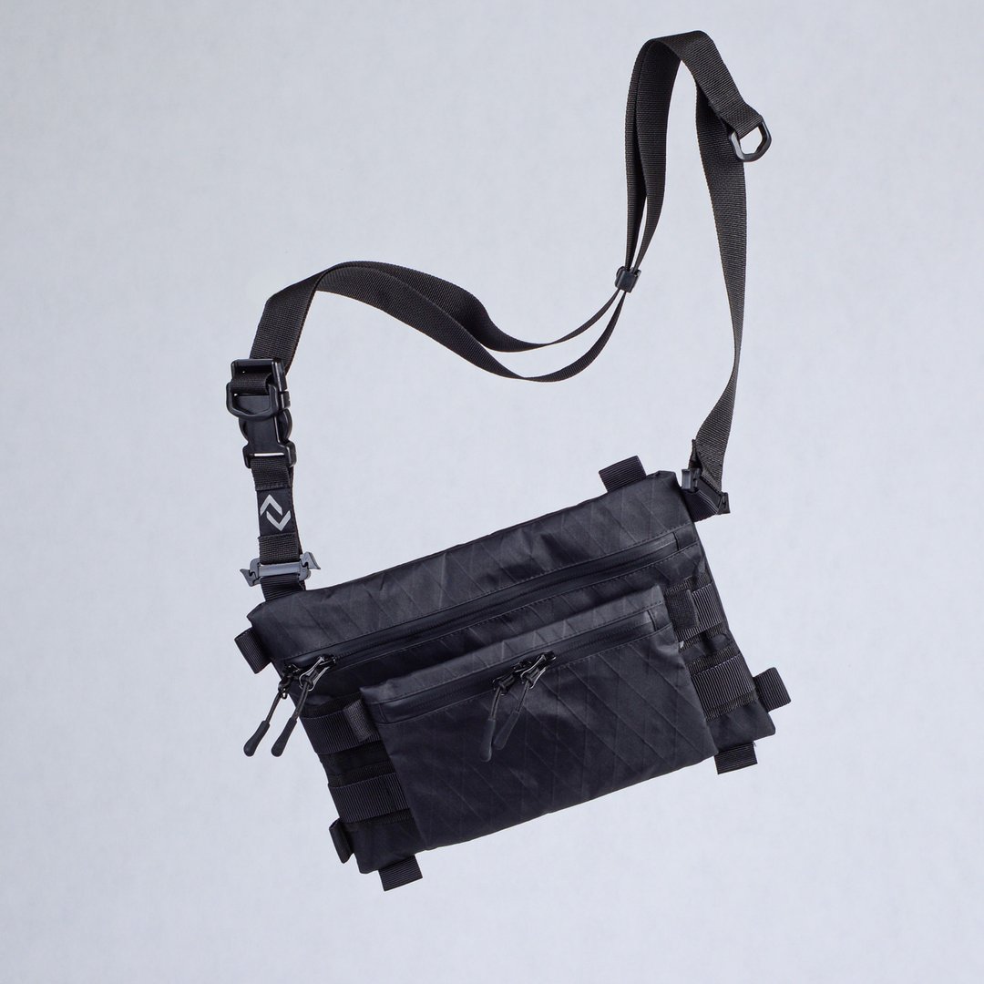Shoulder bag Black messenger bag Bike commuter bag Crossbody bag with wallet - 侧背包/斜挎包 - 其他材质 黑色