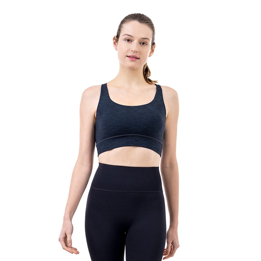 【NAMASTE】Debbie 美背网布剪接短上衣 - 灰黑纹 - 女装运动内衣 - 尼龙 黑色