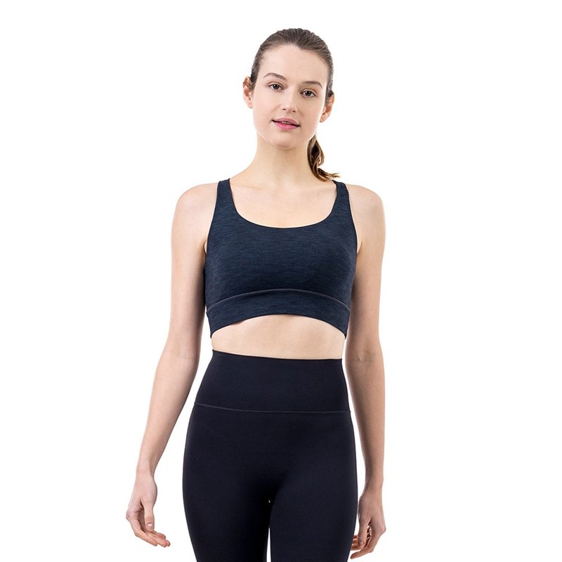 【NAMASTE】Debbie 美背网布剪接短上衣 - 灰黑纹 - 女装运动内衣 - 尼龙 黑色