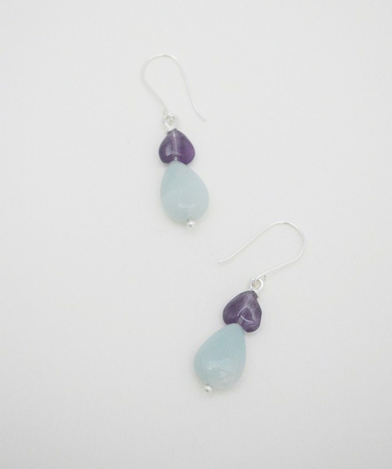 凉爽一下系列-纯银·紫水晶·天河石/亚马逊石耳环 - 耳环/耳夹 - 宝石 绿色