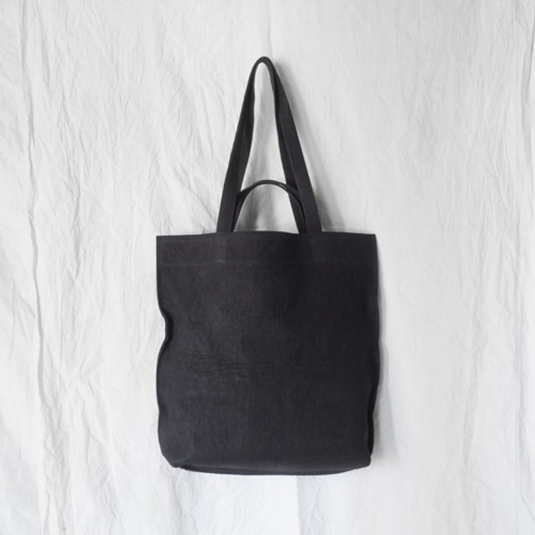 Double handle leather tote（Nero）/kangaroo leather/unisex/T077 - 手提包/手提袋 - 真皮 