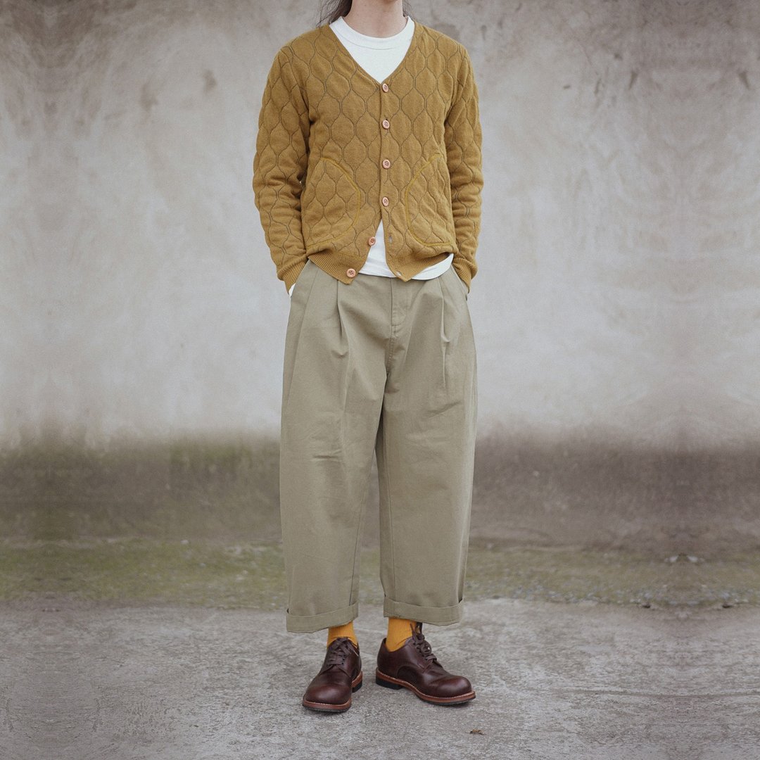 Tortoiser Pattern Lambswool Cardigan 菱格双层羊仔毛羊毛开衫 - 男装针织衫/毛衣 - 羊毛 黄色