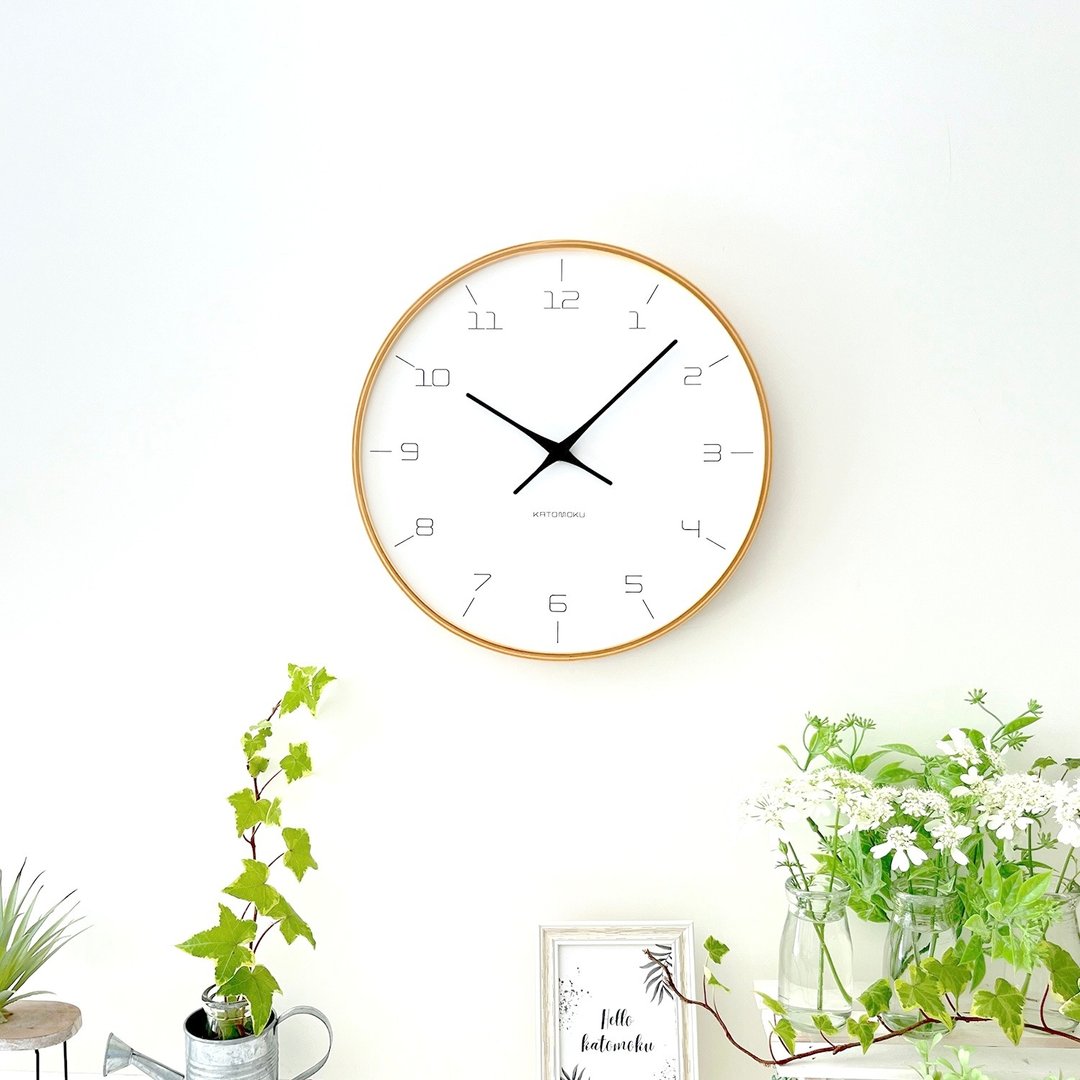 KATOMOKU plywood clock 7 自然色 (km-71NA) 挂钟 日本制 - 时钟/闹钟 - 木头 卡其色
