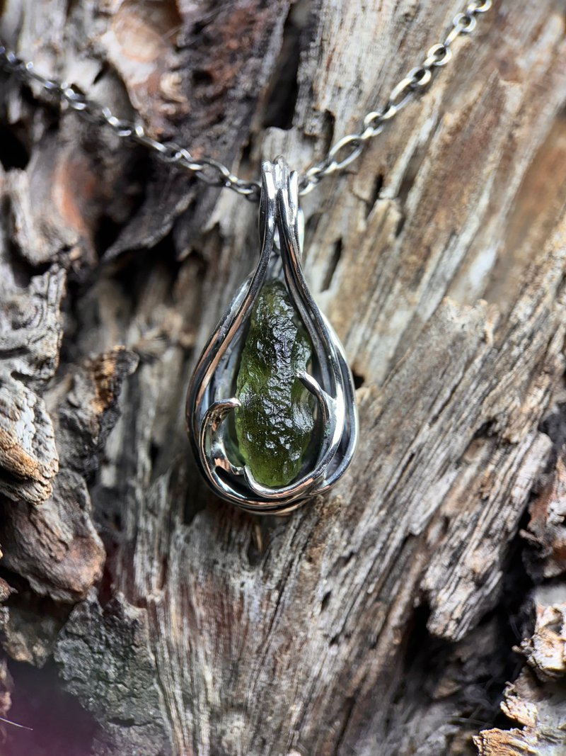Moldavite / 捷克陨石 /心的语言 - 项链 - 半宝石 绿色