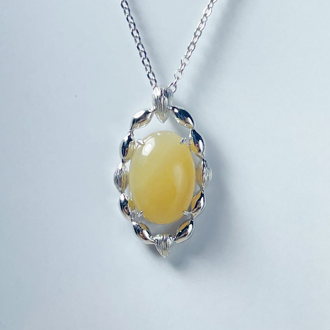 华漾 天然黄玉 和田玉种 10x14mm A货 坠子 925 纯银 礼物 - 项链 - 玉石 黄色