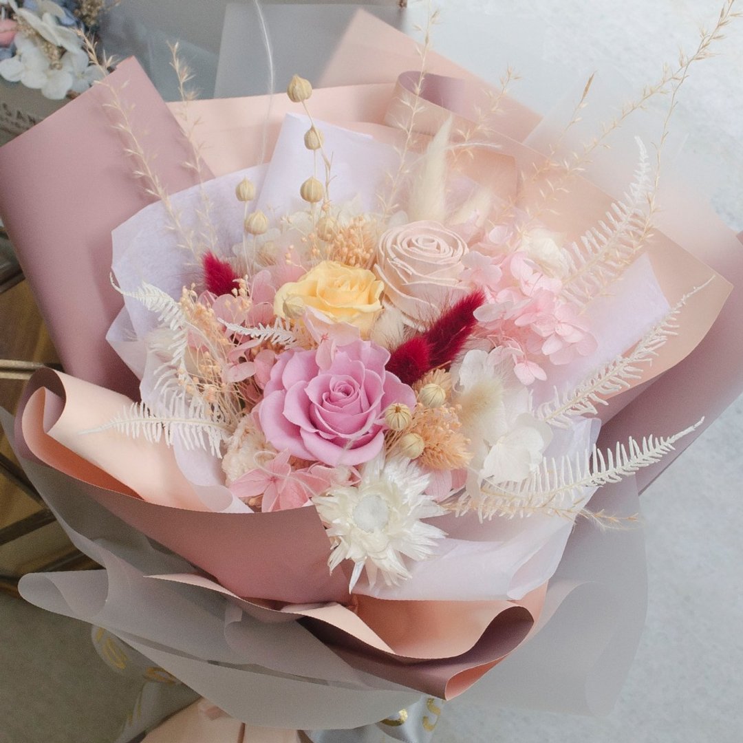 永生花不凋玫瑰花束【粉色蜜糖】情人节 / 毕业花束 / 生日花束 - 干燥花/捧花 - 植物．花 