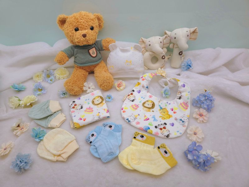 欢乐动物摇篮满月礼/弥月礼盒/生日/新生儿/送礼/口水巾 - 围嘴/口水巾 - 棉．麻 多色