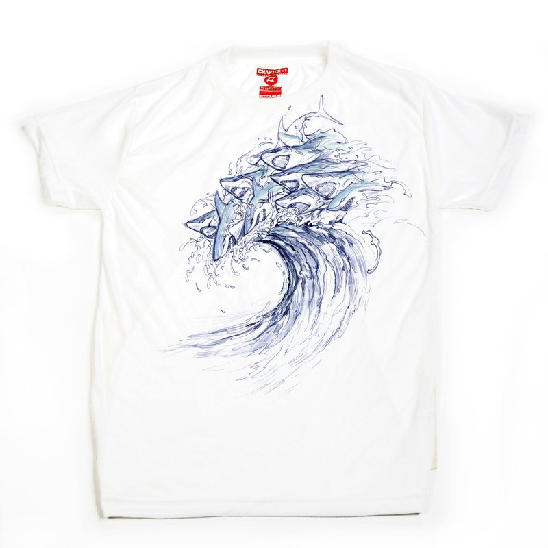 Shark wave unisex men woman cotton mix Chapter One T-shirt - 男装上衣/T 恤 - 棉．麻 白色