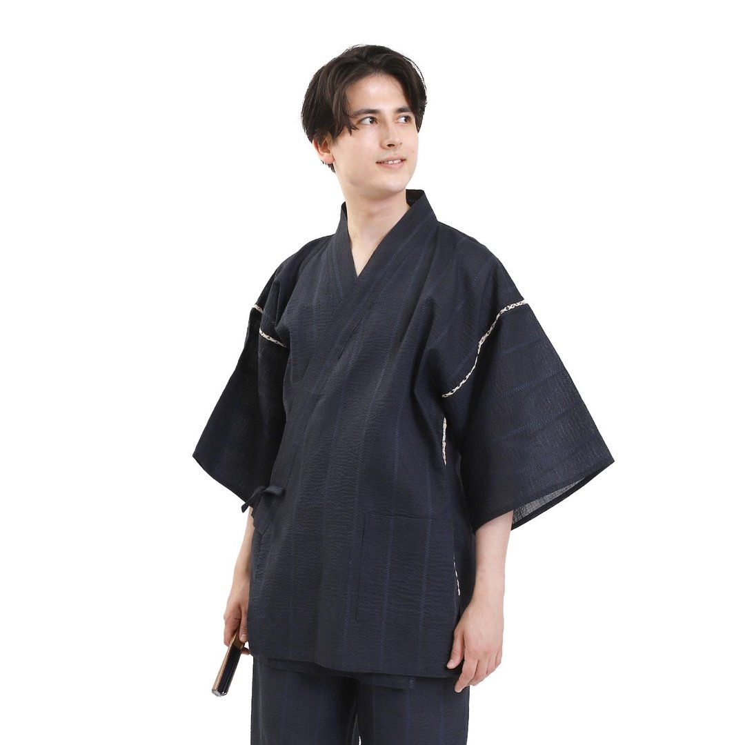 日本 和服 男士 绵麻 甚平 休闲服 睡衣 成套组 M L LL wn10 - 居家服/睡衣 - 棉 蓝色
