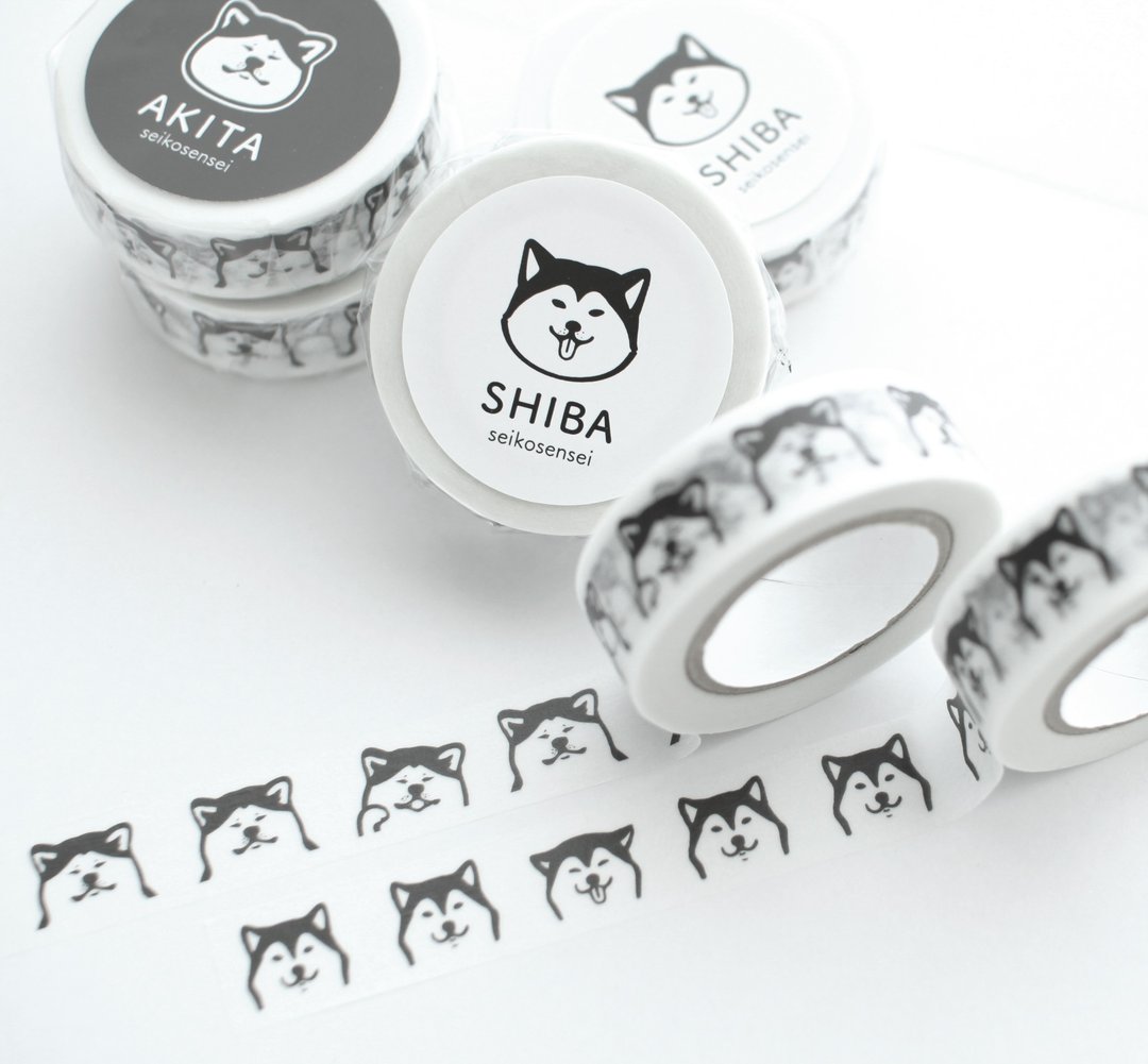 Masking tape two set Shiba & Akita dog - 纸胶带 - 纸 白色