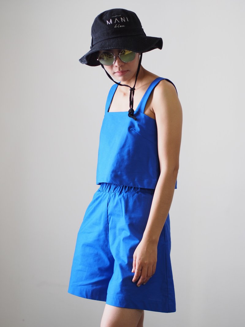 ManiBleu Square Crop Top - Cobalt - 女装上衣 - 棉．麻 蓝色