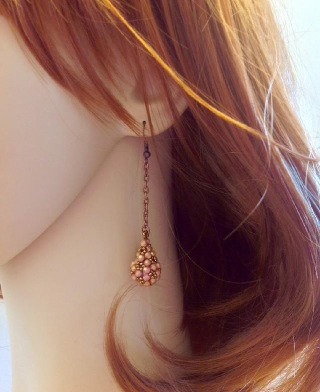 Teardrop earrings - 耳环/耳夹 - 玻璃 粉红色