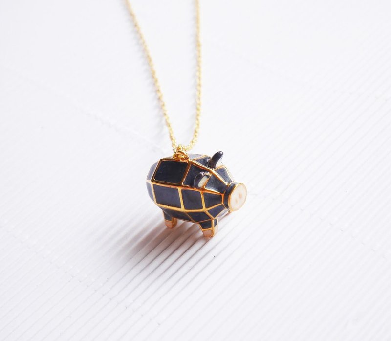 Glorikami Black Pig Necklace - 项链 - 其他金属 黑色