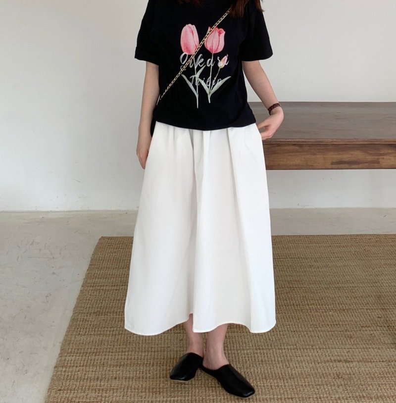 【基礎多色】日系復古/簡約寬鬆半身裙/鬆緊腰傘裙 - 裙子 - 棉．麻 多色