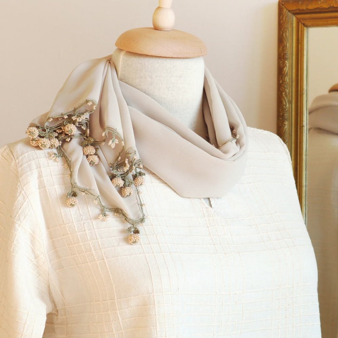 OYA chiffon shawl  - BERRY -  Sand Beige - 围巾/披肩 - 绣线 咖啡色
