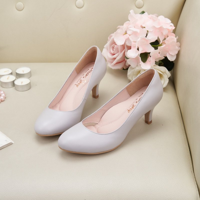 气垫_素面圆头高跟鞋 浅紫藤 - 高跟鞋 - 真皮 紫色